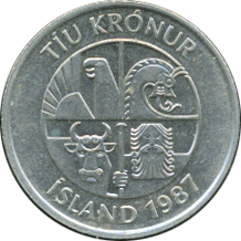 10 Krónur 1984, 1987, 1994 Motivseite