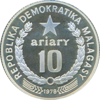 10 Ariary 1978 Silber Wertseite