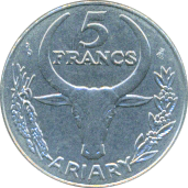 5 Francs = 1 Ariary 1996 Wertseite